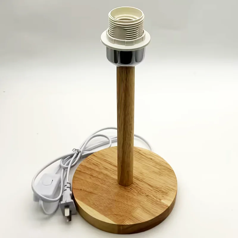 Plug in Round Solid Wooden Lamp Base Holder with On/Off Switch for DIY Table Lamp, Industrial Lamp Stand Base Decor for Room