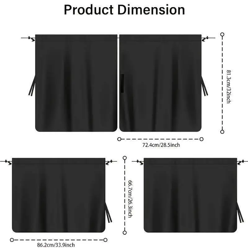 Privacy Curtain for Car Side Windows UV Sun Shade Insulation Travel Nap Night Camping Set of 2 or 4