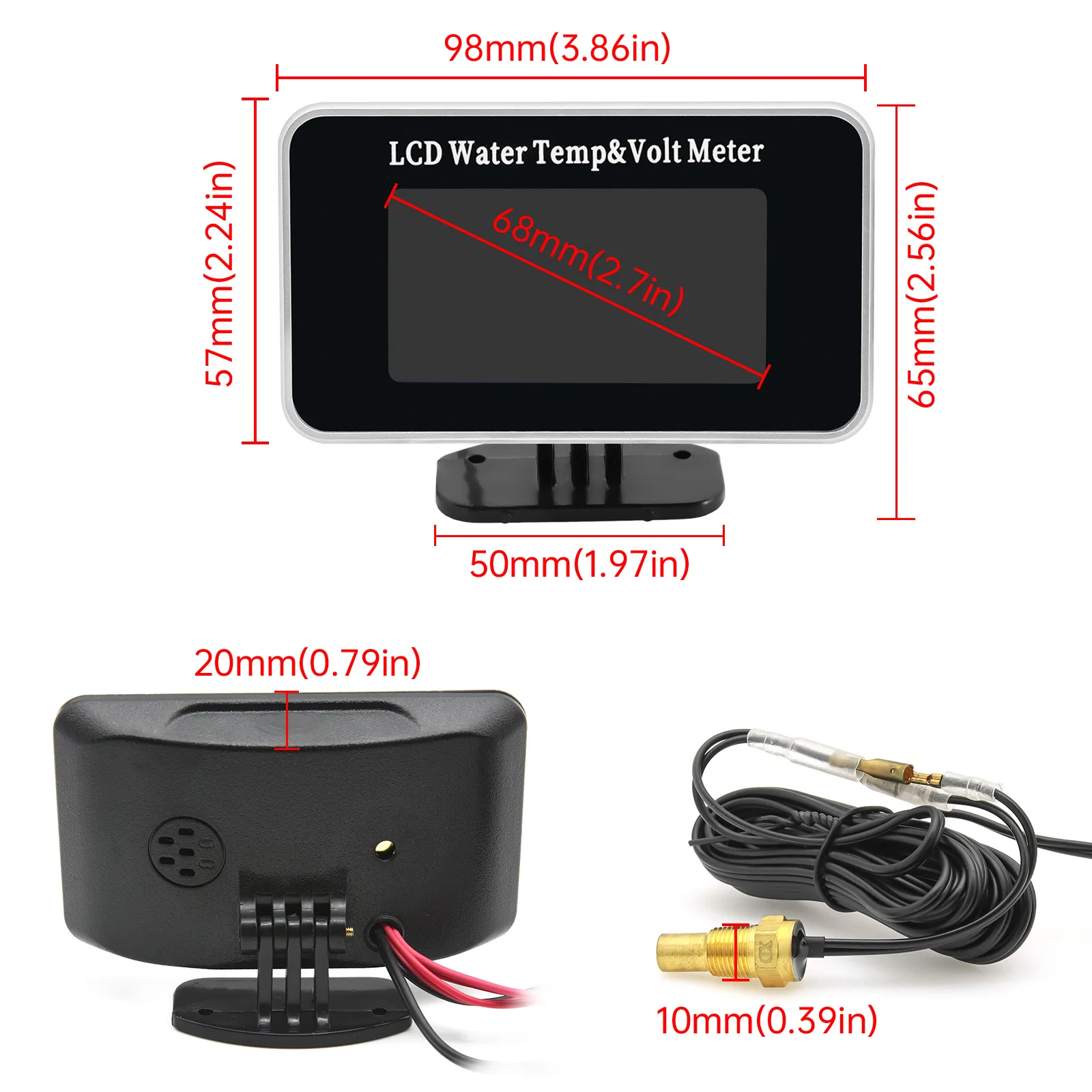 HD Car Water Temperature Gauge Thermometer In The Car 12 V Voltmeter Gauge 2in1 Water Temp Sensor 10mm Additional Devices