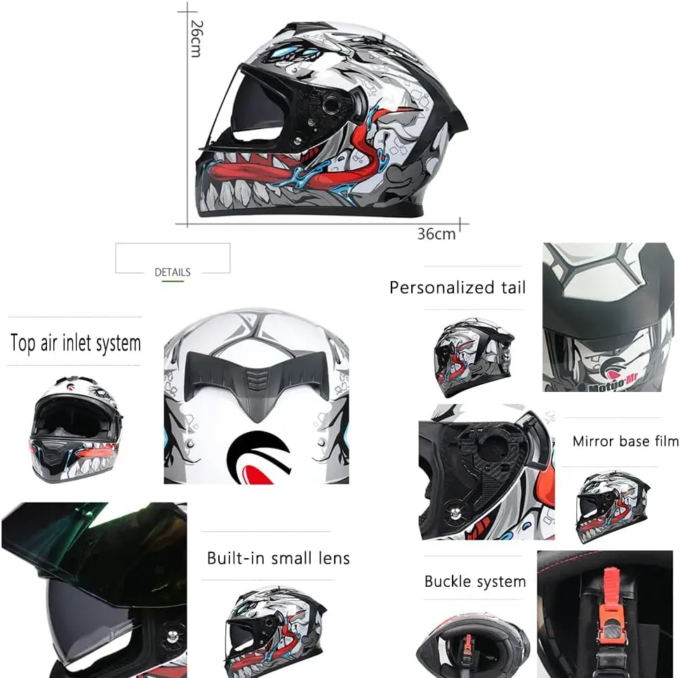 Capacete de motocicleta integral para adultos, aprovado pelo DOT, motocicleta, ciclomotor, street bike, corrida, crash com gráfico