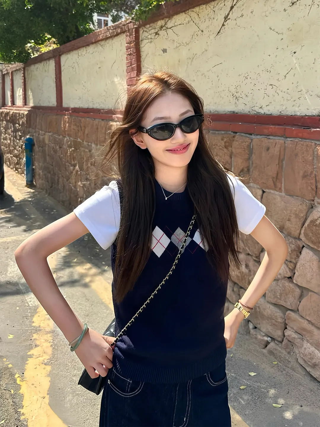 Korean College Style Knitted Vest Women's Autumn Diamond Pattern Sleeveless Layering Sweater High Quality Upper Apparel