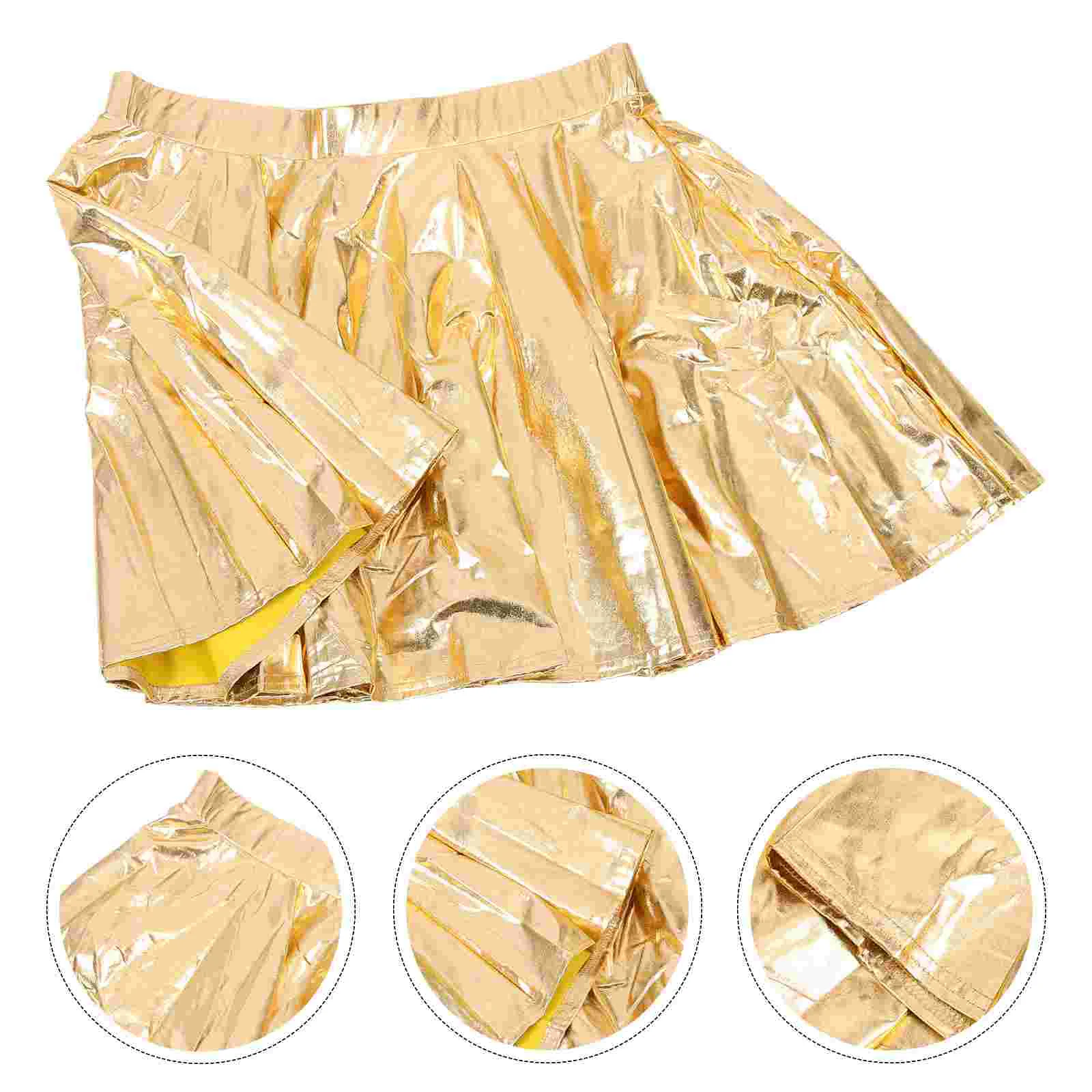 Skirt Maxi Skirts for Women Pleated Flared Decorative Skating Long Gold Tutu Composite Fabric Cheerleader Women's