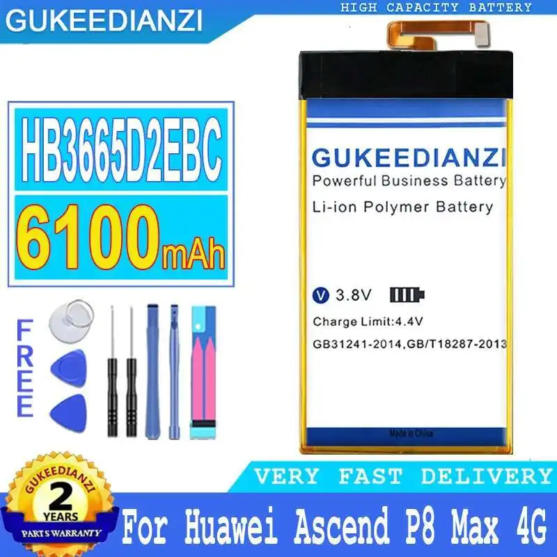 

Аккумулятор мобильного телефона 6100 мАч для Huawei Ascend P8 Max 4G W0E13 T20 HB3665D2EBC Замена премиум-класса