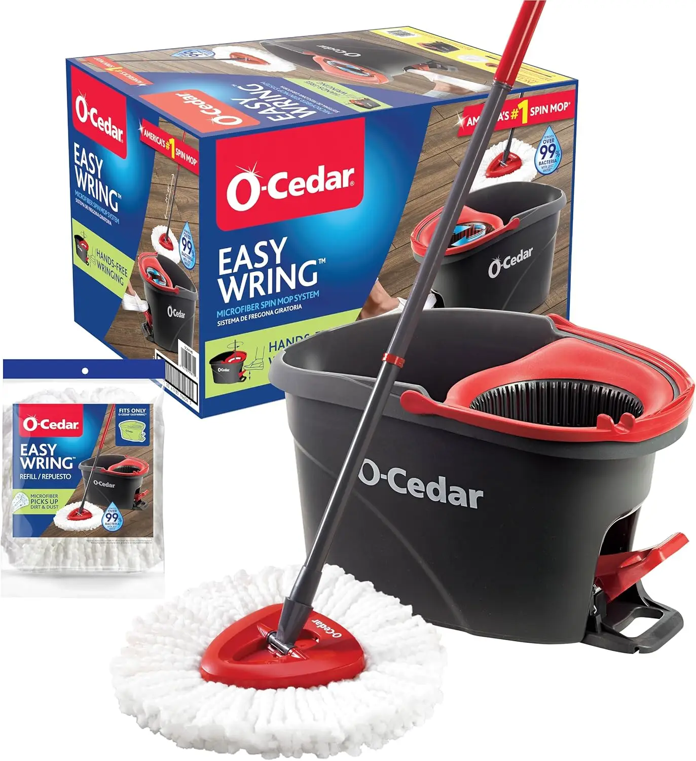 

Easywring Microfiber Spin Mop & Bucket Floor Cleaning System with Extra Refill, Red/Gray