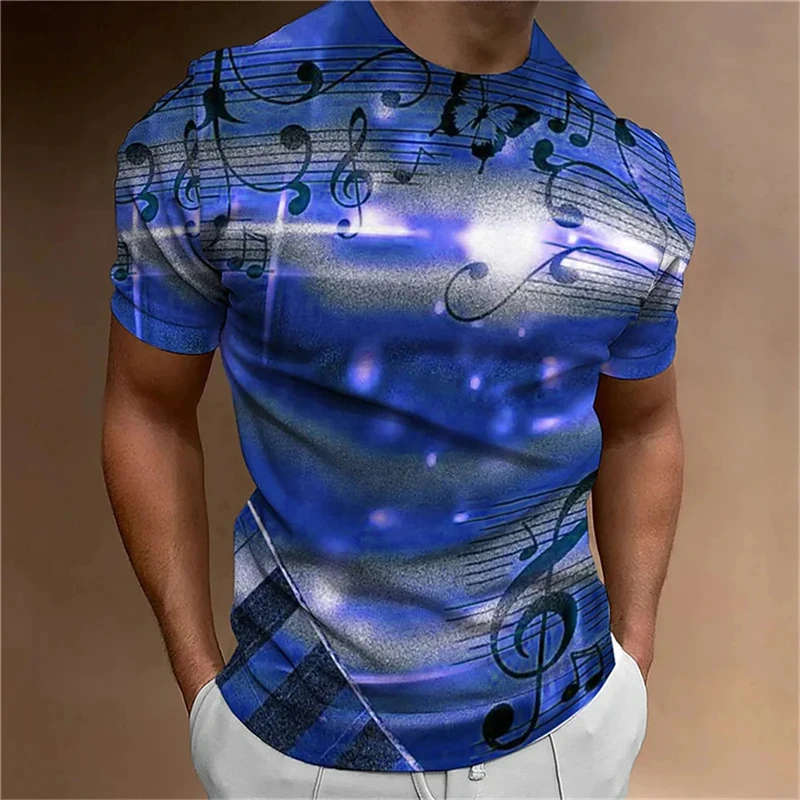 Vintage Men\'s T-Shirt 3d Music Notes Print Tshirts For Men Daily Casual Short Sleeve Street Cool Designs Oversized Tees Tops 4XL