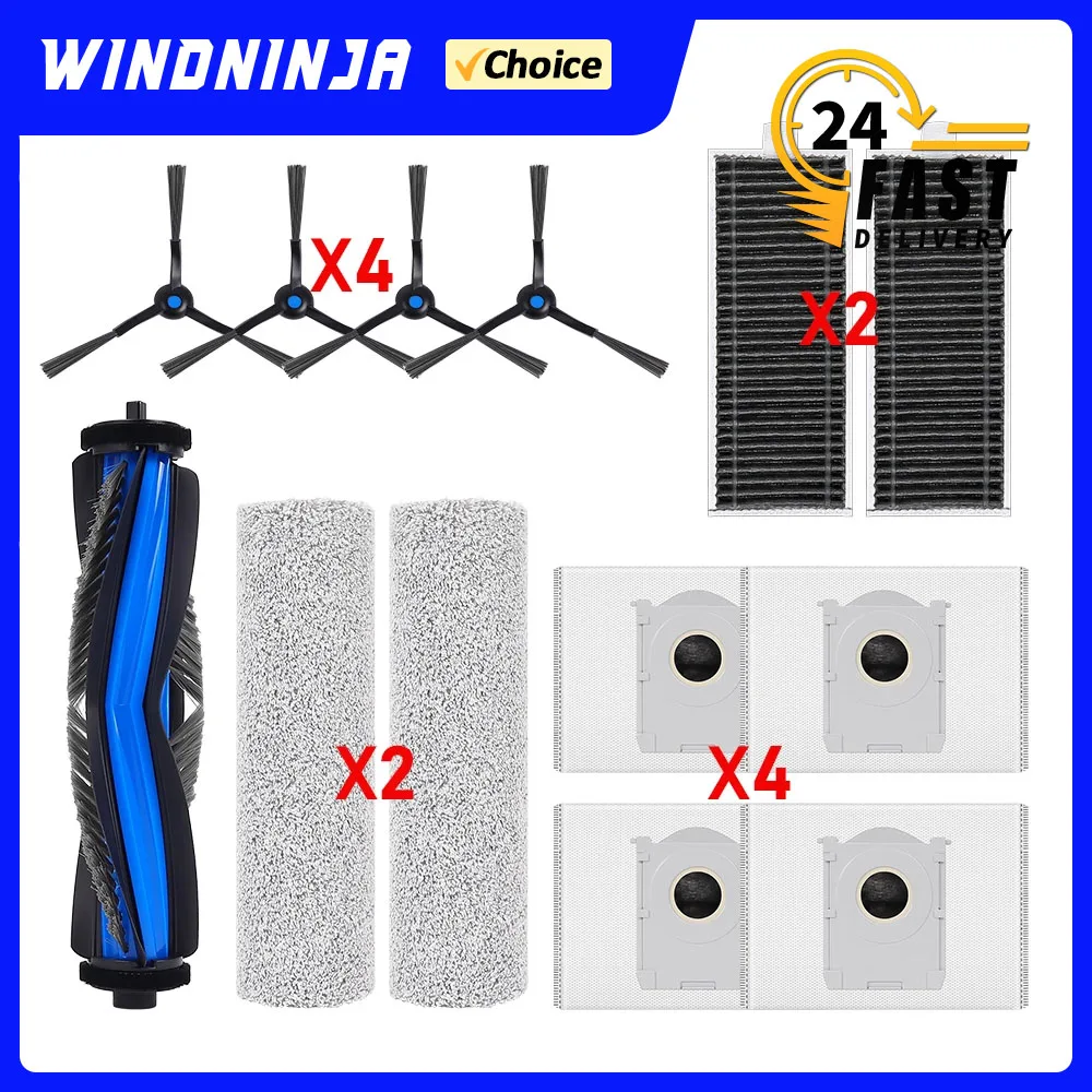 Replacement Kit Roller Side Brush Dust Bag Filter For Ecovacs X8 Omni X8 Pro Omni X8 AUTO DEX56 For Yeedi S14 Plus Vacuum Parts