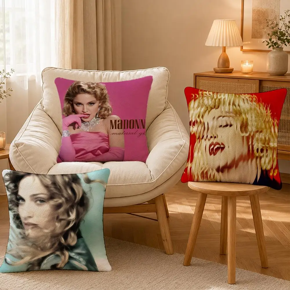 Singer Madonna Pop Icon Retro Cushion Cover Personalized Short Plush Cushion Cover Sofa Pillowcase Bedroom Home Decor Gift