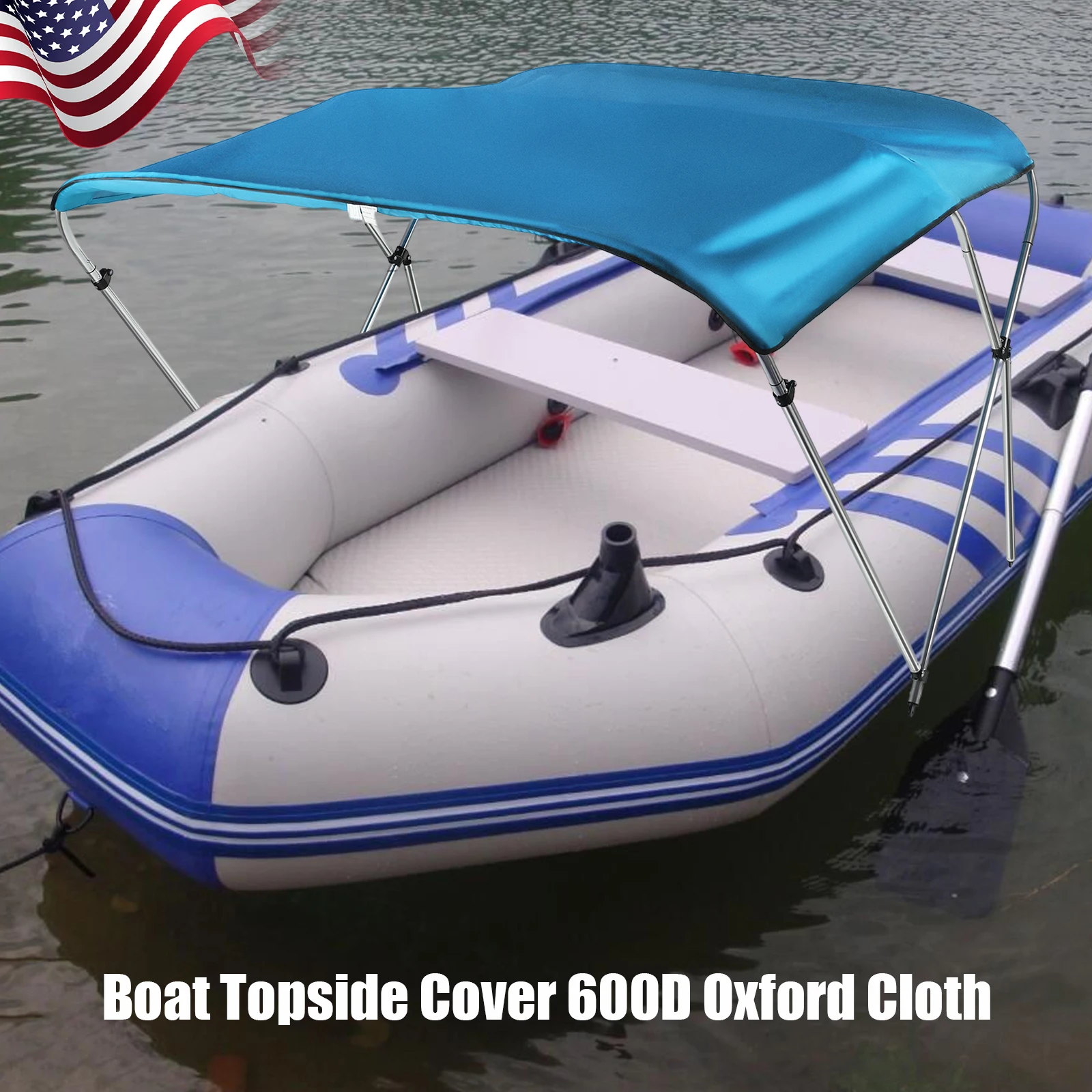 600D Oxford Cloth Bimini Top Boot Cover, Waterproof Yacht Boat Cover, Marine Anti UV, Dustproof Shade, Rectangular, 3 Bow