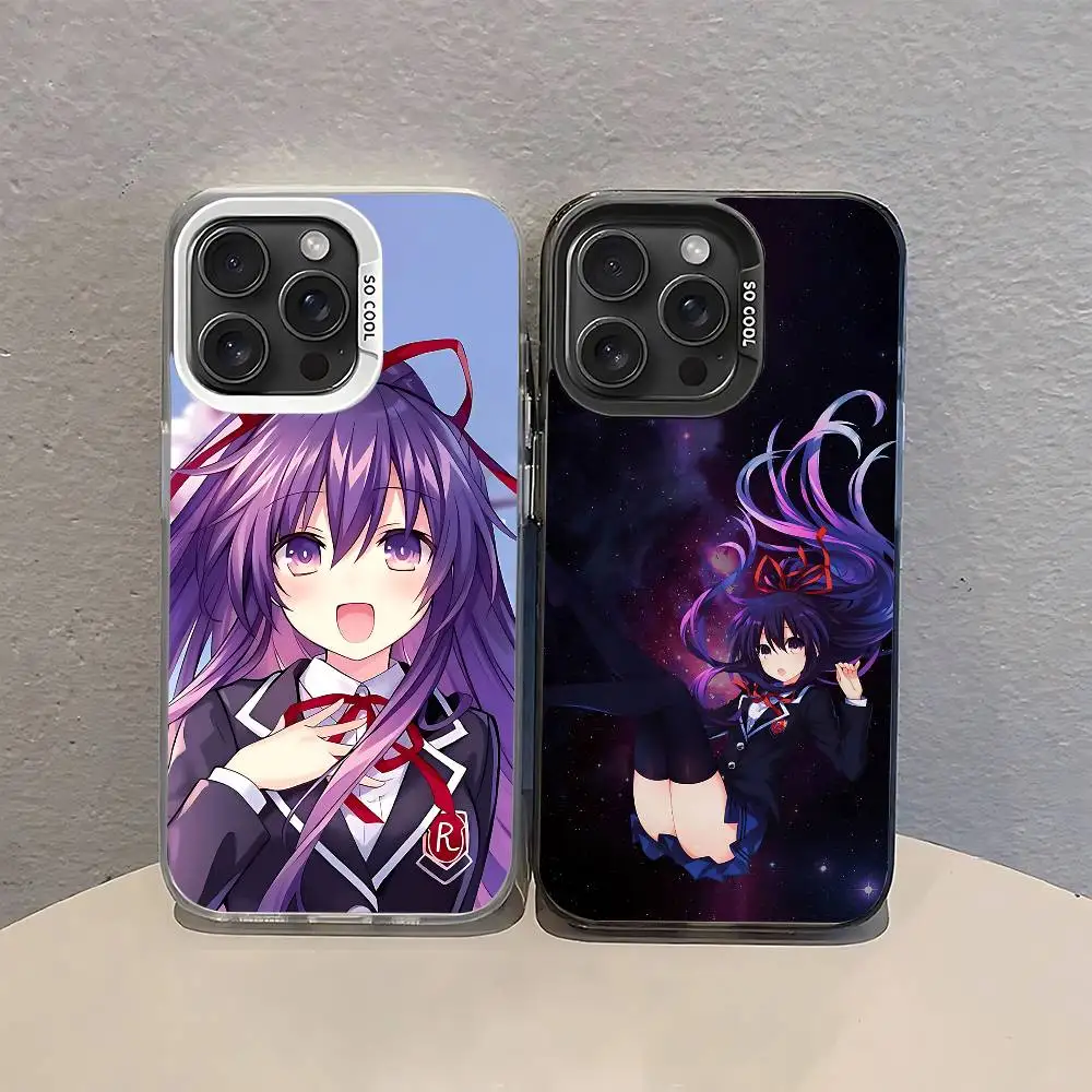 

Cute Cartoon Y-Yatogami T-Tohka Phone Case For IPhone 17 16 15 14 13 12 11 Pro Max Plus Color Shockproof Back Silver Cover