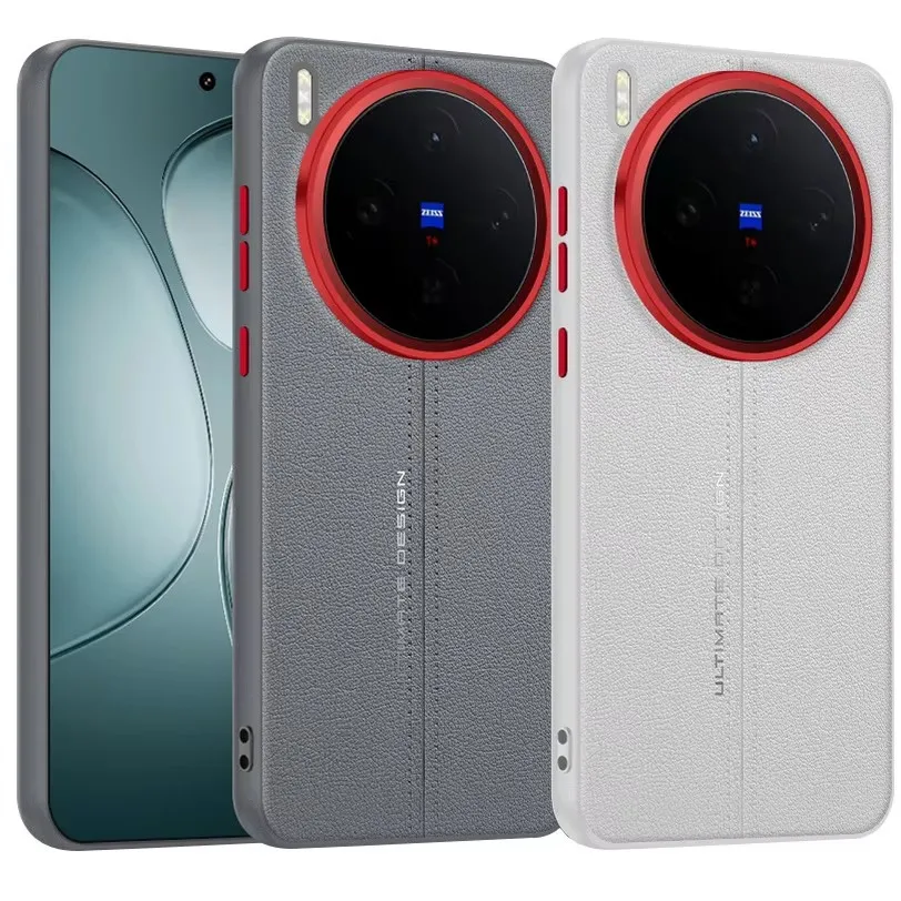 

Phone case For VIVO X300 Pro x300 X200 Ultra X200s X200 Pro Slim Plain Leather Middle Stitching Style Red Heightened Lens Ring