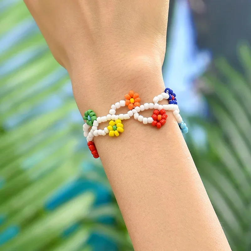 Rice bead bracelet Rainbow Flower Graph Hand knitting Adjustable Bohemia Fashion Simple Originality Beaded bracelet