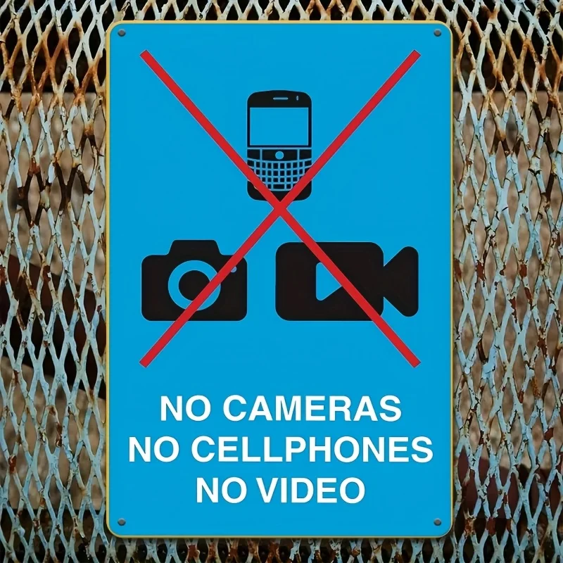 Vintage Metal No Camera, Cell Phone & Video Warning Sign -  Retro Iron Plaque with Red Prohibitory Symbols for School, Home, Dre
