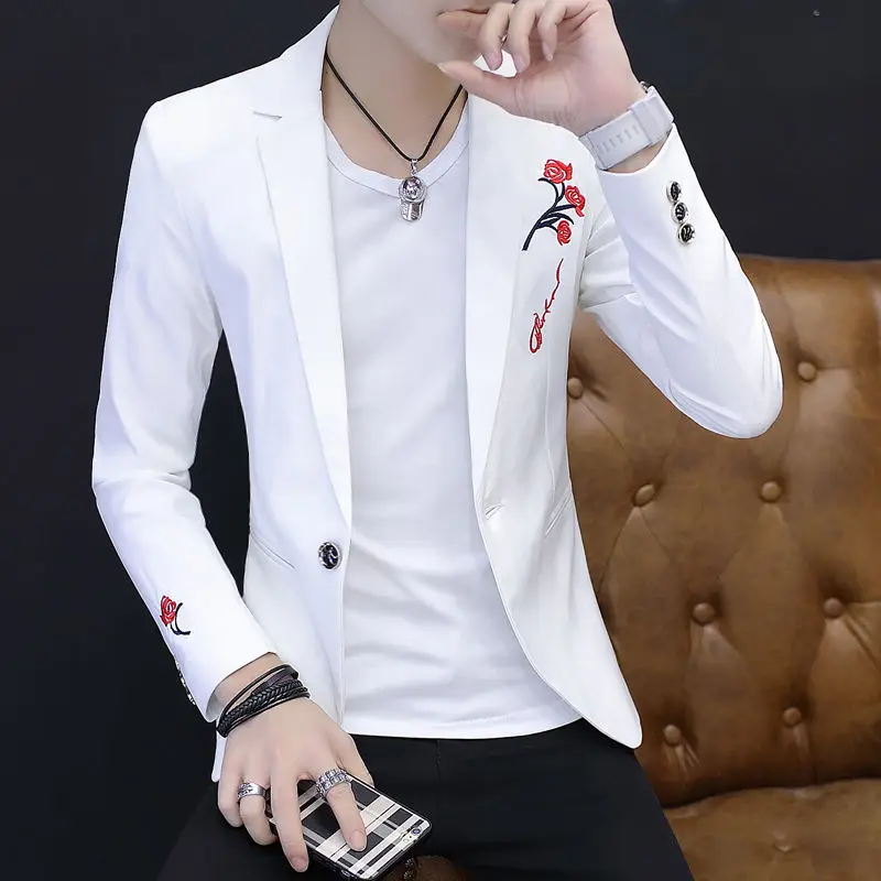 Thin Male Blazer with Embroidery White Slim Fit Men\'s Suit Jackets Original Fashion 2024 New in Fashionable Coat Luxury Designer