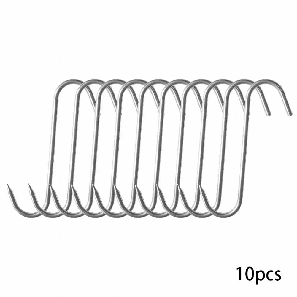 10Pcs/Set Stainless Steel S Hooks With Sharp Tip Utensil Meat Clothes Hanger Hanging Hooks For Butcher Shop Kitchen Baking Tools