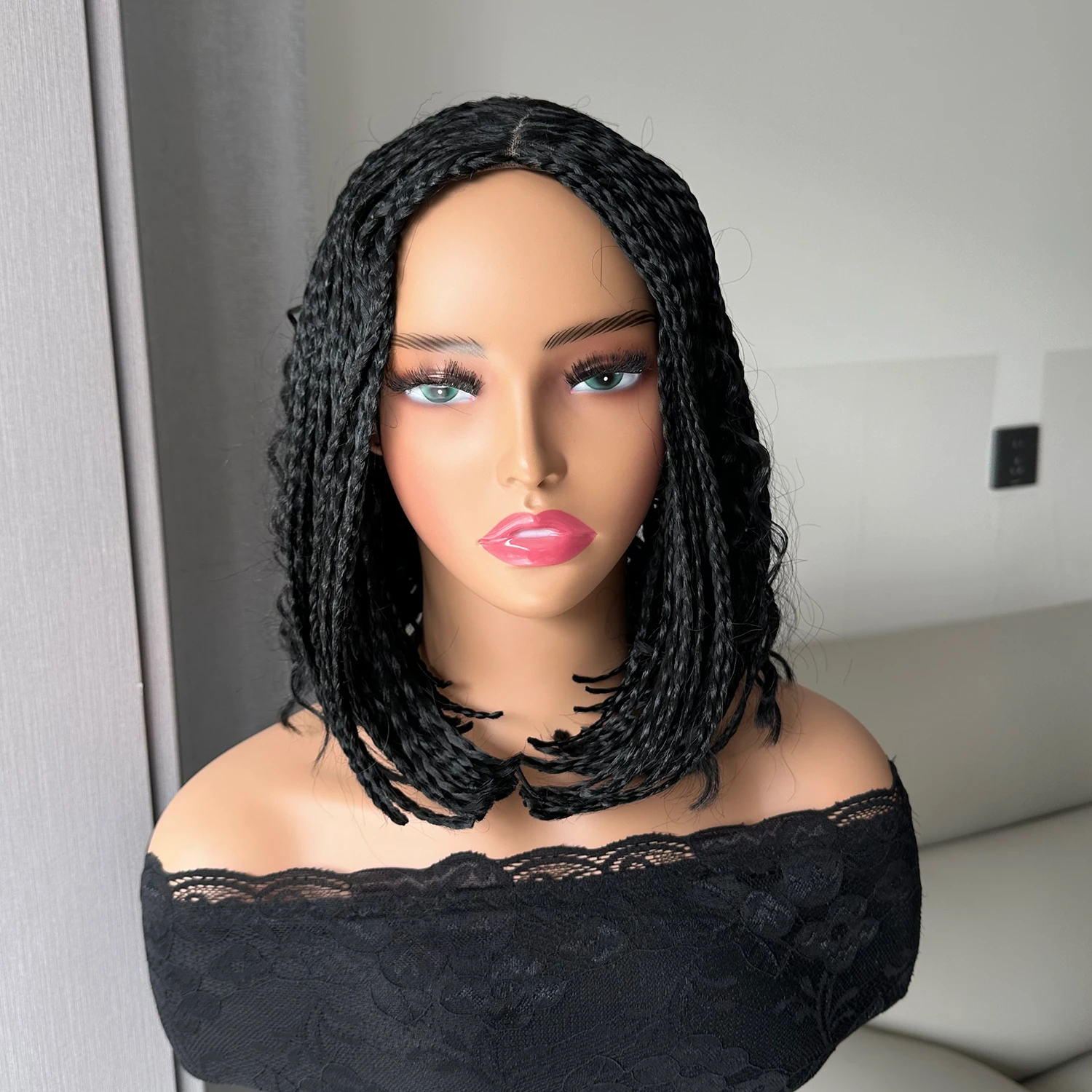 Short Braided Wig With Free Tress Box Braid Bob Wigs For Women Synthetic Goddess Cornrow Braids Hair Wig Curly Wigs Cosplay