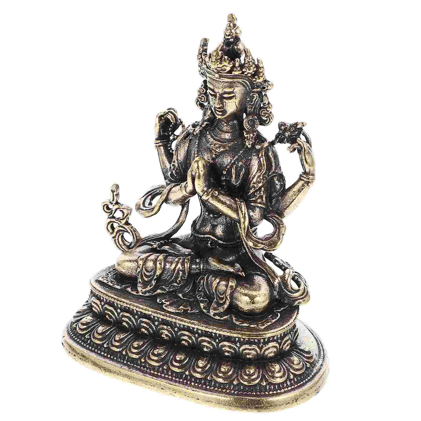 Buddha Statue Ornament Decor for Home Quan Yin Statues Large Retro Figurine Vintage Brass Craft Avalokitesvara Shaped