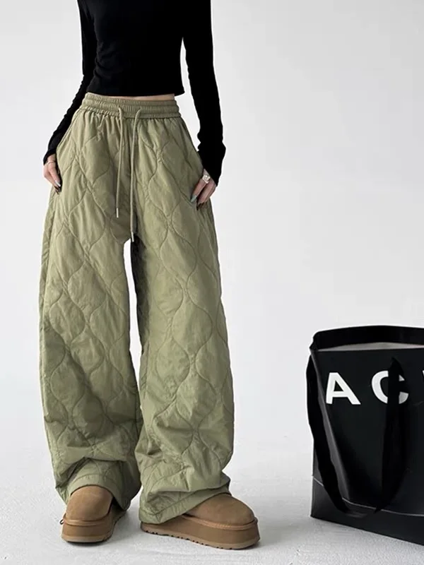 

Теплые хлопковые брюки Thiened, женские прямые брюки с завязками, свободные повседневные длинные брюки с высокой талией, зимняя модная верхняя одежда