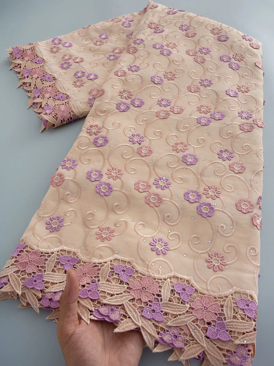 

African Cotton Lace Fabric 3D Embroidered Flower 2026 Nigerian Swiss Voile Lace Fabric Bride for Dress Sewing 5yards 4894