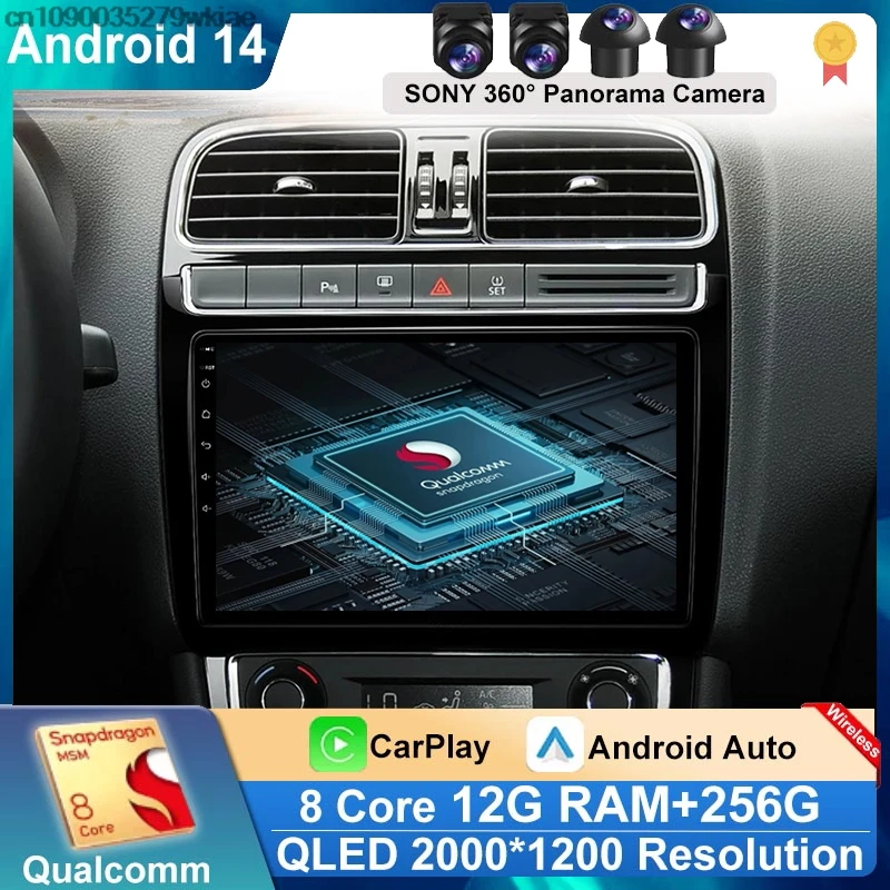 9 inch NO 2 din Android 14 Auto Radio For VW Volkswagen POLO 5 sedan 2008- 2020 Carplay Car Multimedia GPS autoradio