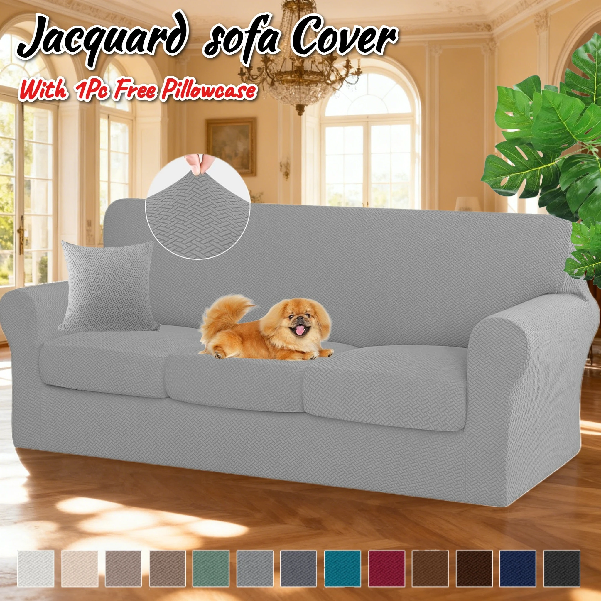 Jacquard Spandex Couch Covers Thicken Stretch Sofa Slipcover with Cushion Cover Elastic Furniture Protector for Dogs Kids Pets