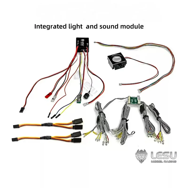 ชุดประกอบไฟและเสียงแบบรวมรุ่น LESU ตัวเรือน CNC สำหรับรถบรรทุกยุโรป L6 V6 V8 พร้อมเอฟเฟกต์เสียงสี่แบบ อะไหล่รถบรรทุก LESU