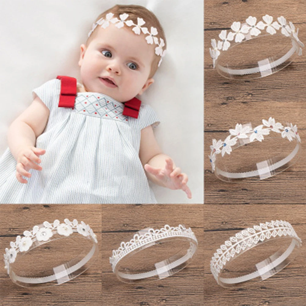 

5PCS Lace Headband Headdress Forehead Band Baby Child Hair Ribbon Rhinestones White Lightweight Festivals Stage Performance