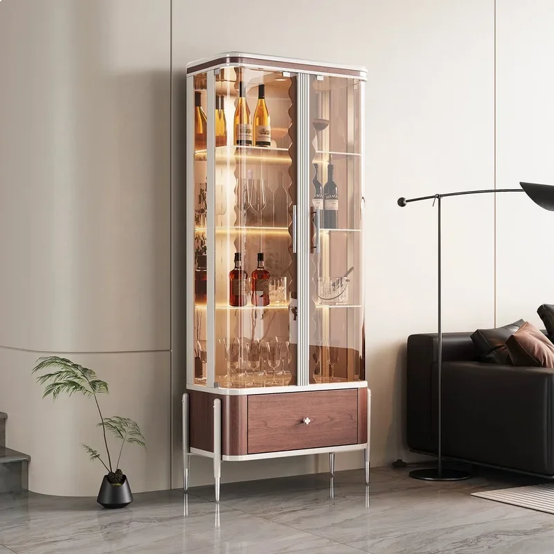 N80 Walnut TV Sideboard with Locked Display Cabinet Double Glass Door Luxury Storage for Living Room