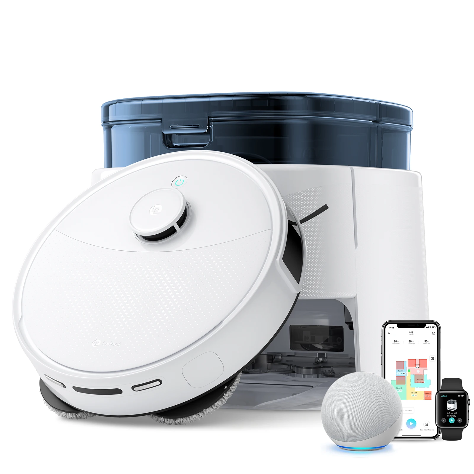 Lefant M3L Robot Vacuum Cleaner and Mop, 10000Pa Suction, 90-Day Self-Emptying, Auto Mop Washing, Obstacle Avoidance, All-in-One for Pet Hair Carpet, 5G WiFi Alexa/APP/iWatch ,Control, 220 min Battery,  Double Rotary Cloth