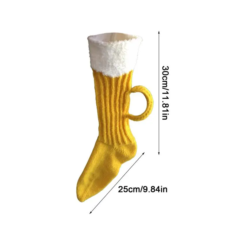 Chaussettes mi-mollet rembourrées en laine pour hommes et femmes, chope de bière 3D, chaussettes de sol chaudes, douces et drôles, cadeau de Noël, hiver