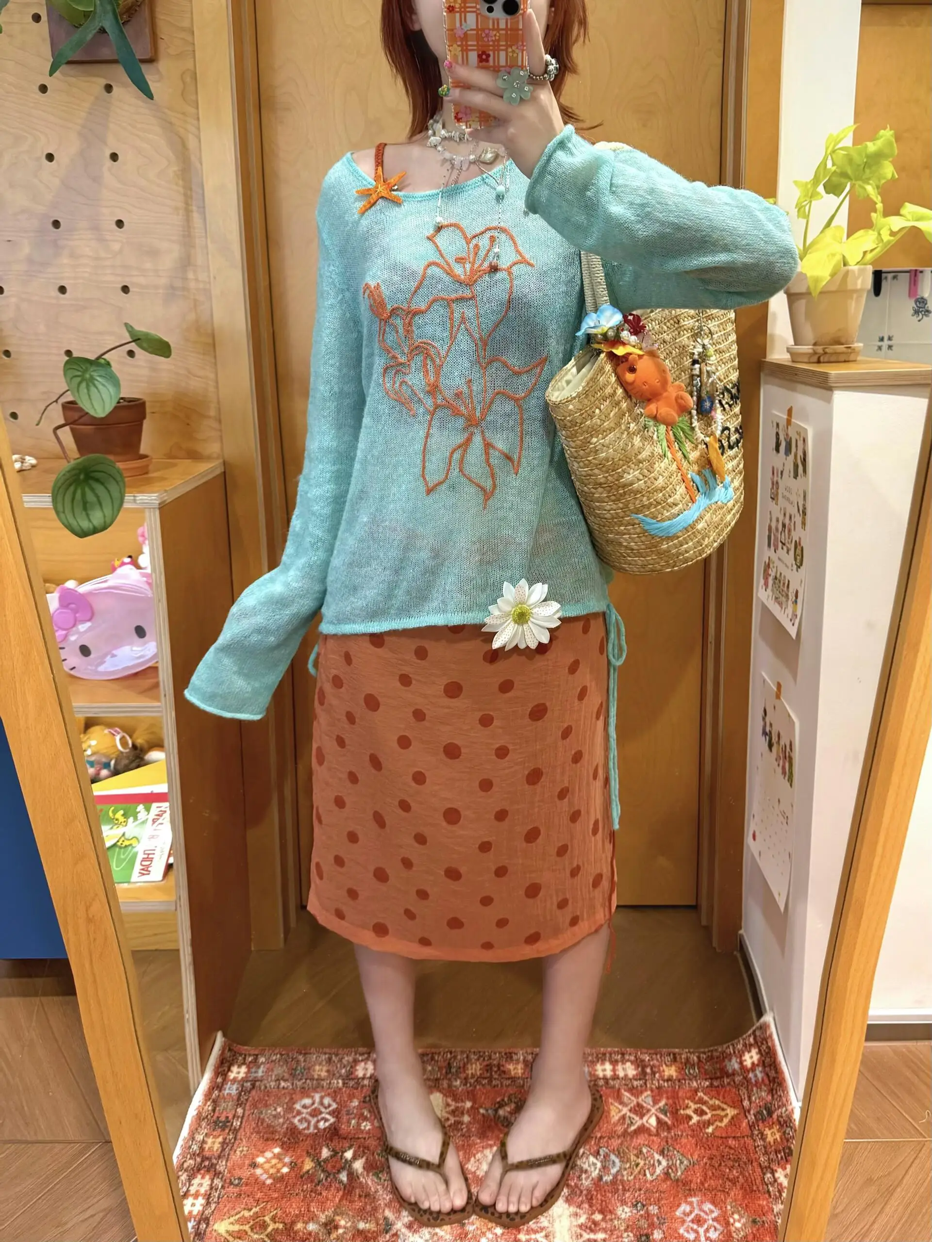 

High Quality Casual Polka Dot Midi Skirt Women's Spring Summer New Style Versatile Orange Red Half-length Skirt A-Line Silhou...