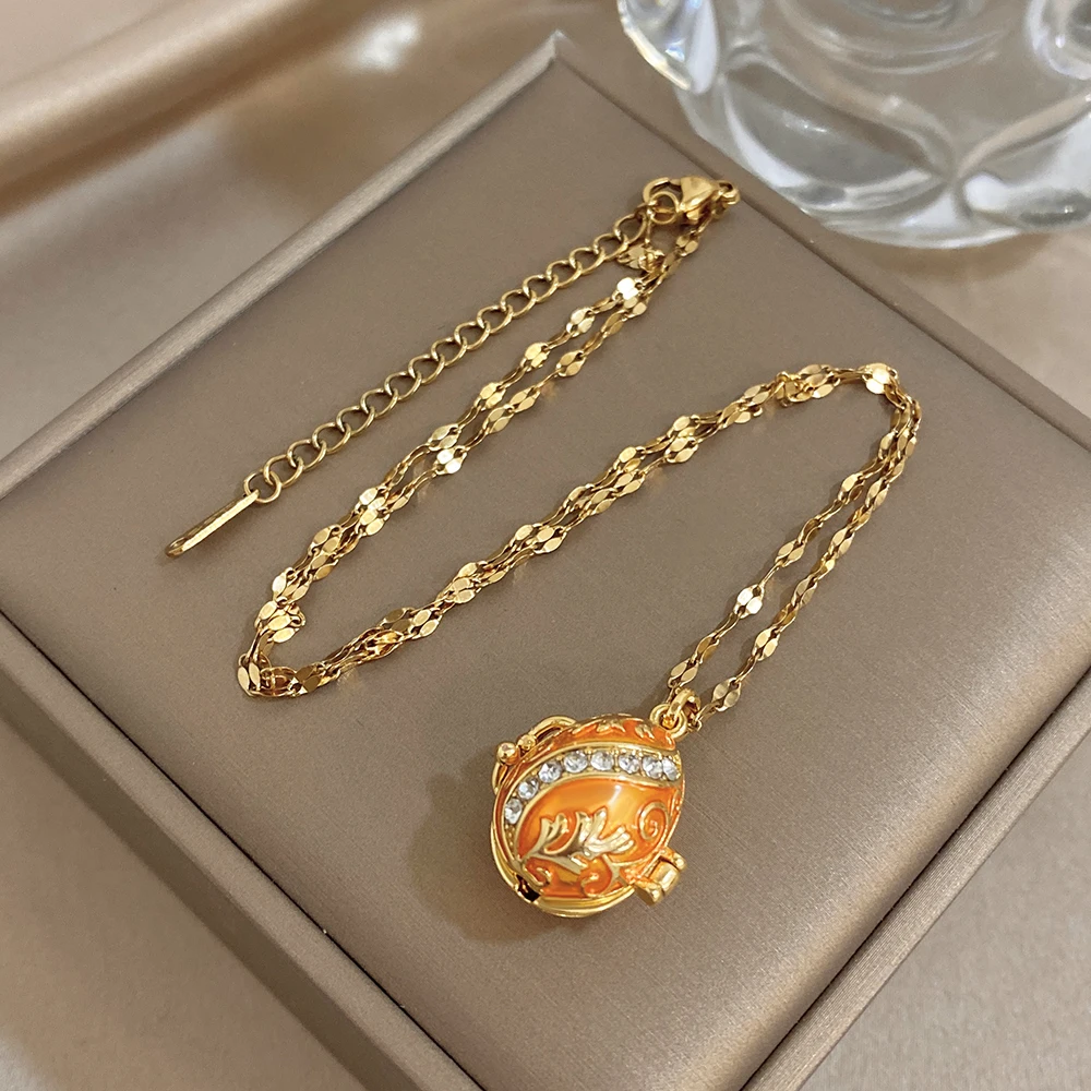 Orange Open Egg Pendant Necklace For Women Gifts Fashion Unique Original Design Cubic Zircon Filled Jewelry Collarbone Chain