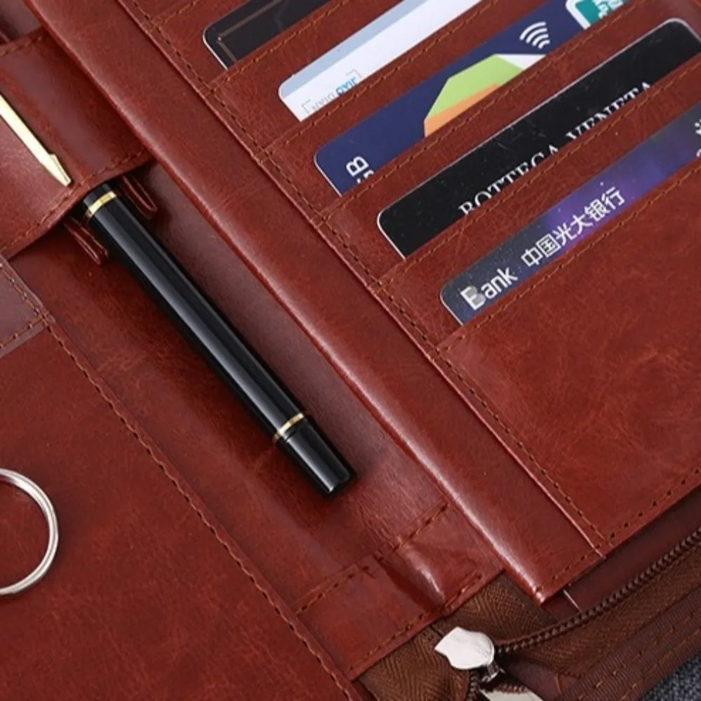 PU Leather Business Key Storage Bag Multifunctional Large Capacity Business Manager Clip Card Slots Pen Insert A4 File Folder