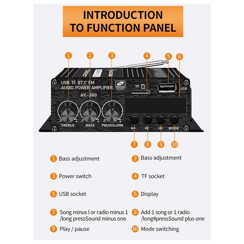 Novo AK-350 classe-ab amplificador de áudio de potência doméstica som bluetooth amplificador digital carro 2 canais alta fidelidade estéreo amp