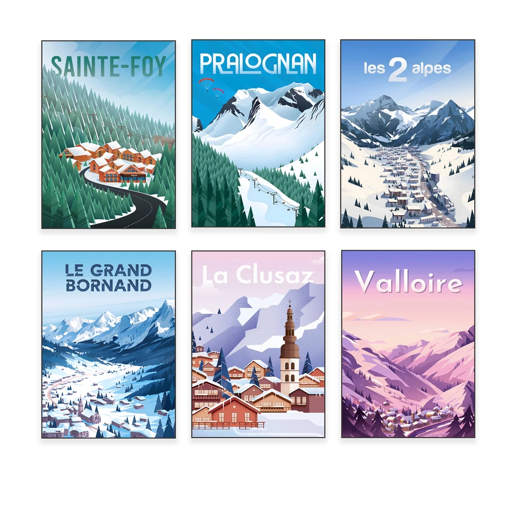 Skiing poster in Saint-Gervais-les-Bains, Mont Blanc, Sainte-Foy-Tarentaise - Pyrenees-Orientales, Aravis-Samoëns, Haute-Savoie