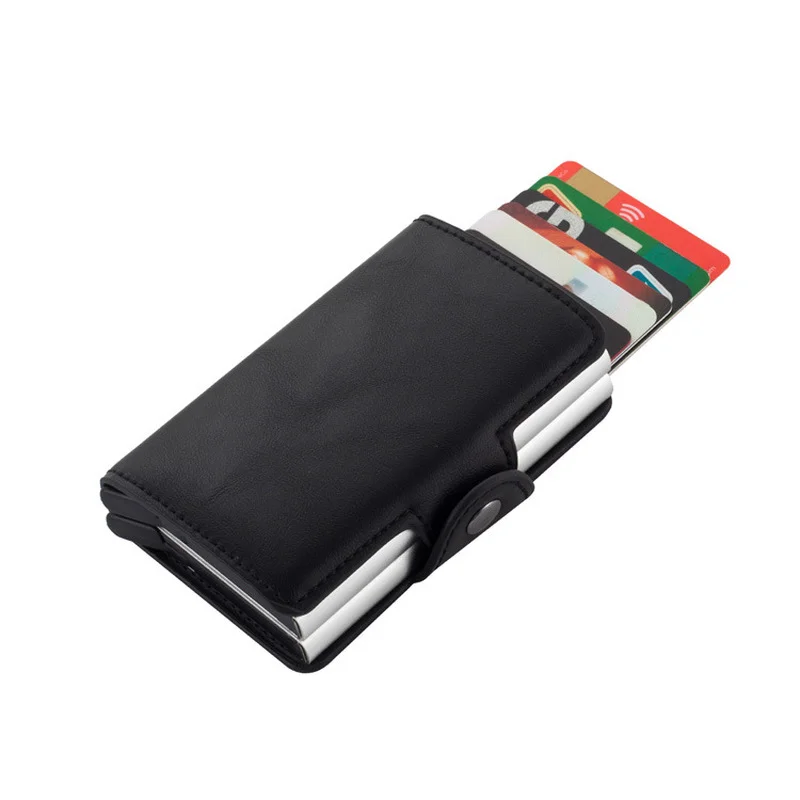 

Dropshipping Rfid Credit Card Holder Men Women Carbon Fiber Wallet ID Business Card Holder Double Box PU Leather High Quality