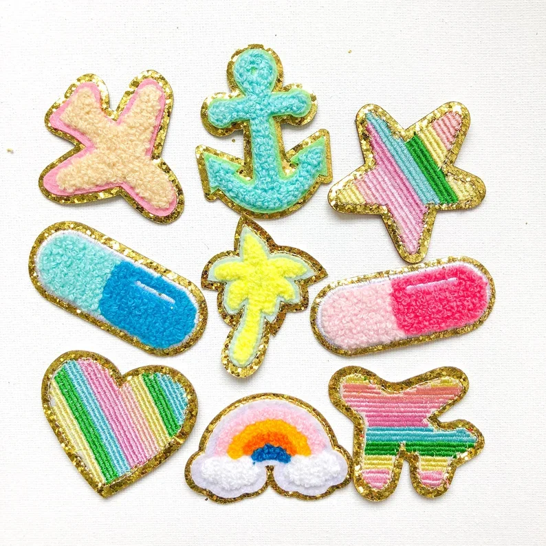 Airplane Rainbow Lightning Sequin Chenille Embroidery Patches Heart/Star Patches Stick-on Patches For Clothing