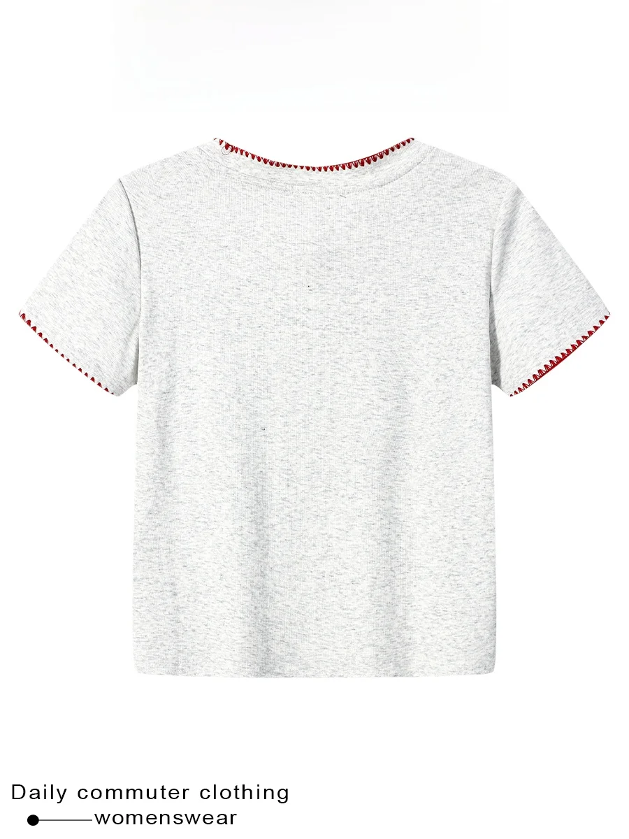 Coshehkg Korean Style Color Block Short Sleeve T-Shirt Women's Spring Summer Cartoon Print Slimming Versatile Shoulder Length...