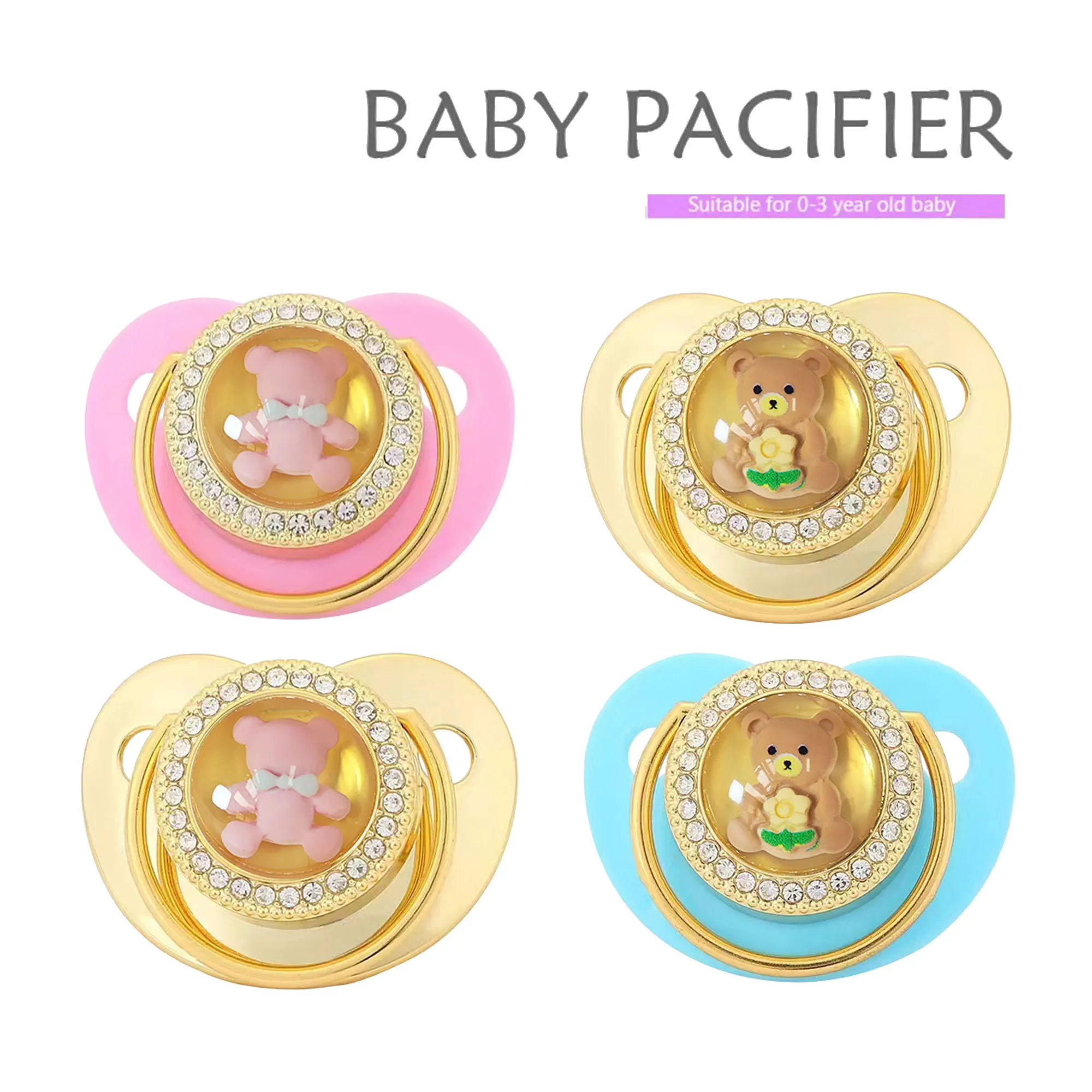 Baby Girl Silicone Pink Bear Pacifier, 0-3 Years Bear Pattern Pacifier, BPA Free, Newborn Gift Pacifier Chain Dust Cover