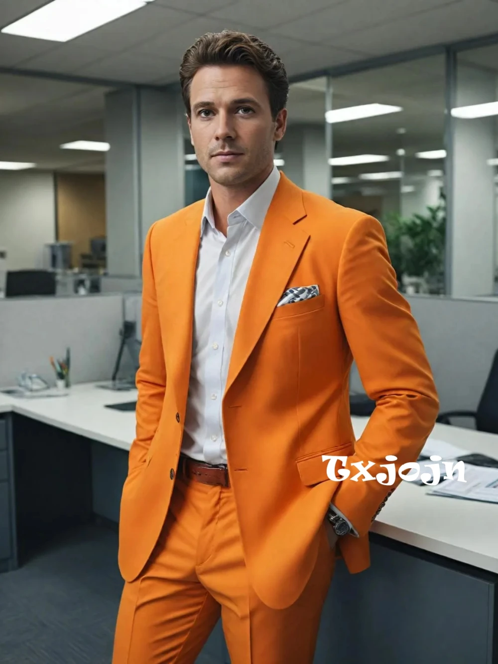 

Bright Orange Men's Suit Set 2 Pieces Blazer Pants Party Attire Chic Elegant Tuxedo Wedding Groom Outfit Customized 2025