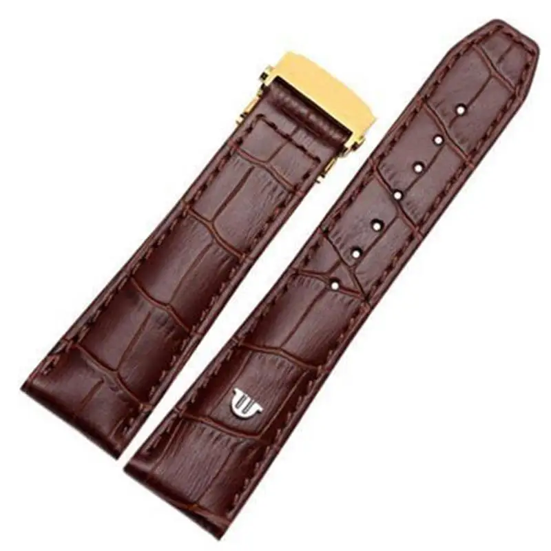 

PCAVO For MAURICE LACROIX Eliros watchband First layer calfskin 20mm 22mm with folding buckle Black brown cow genuine leather