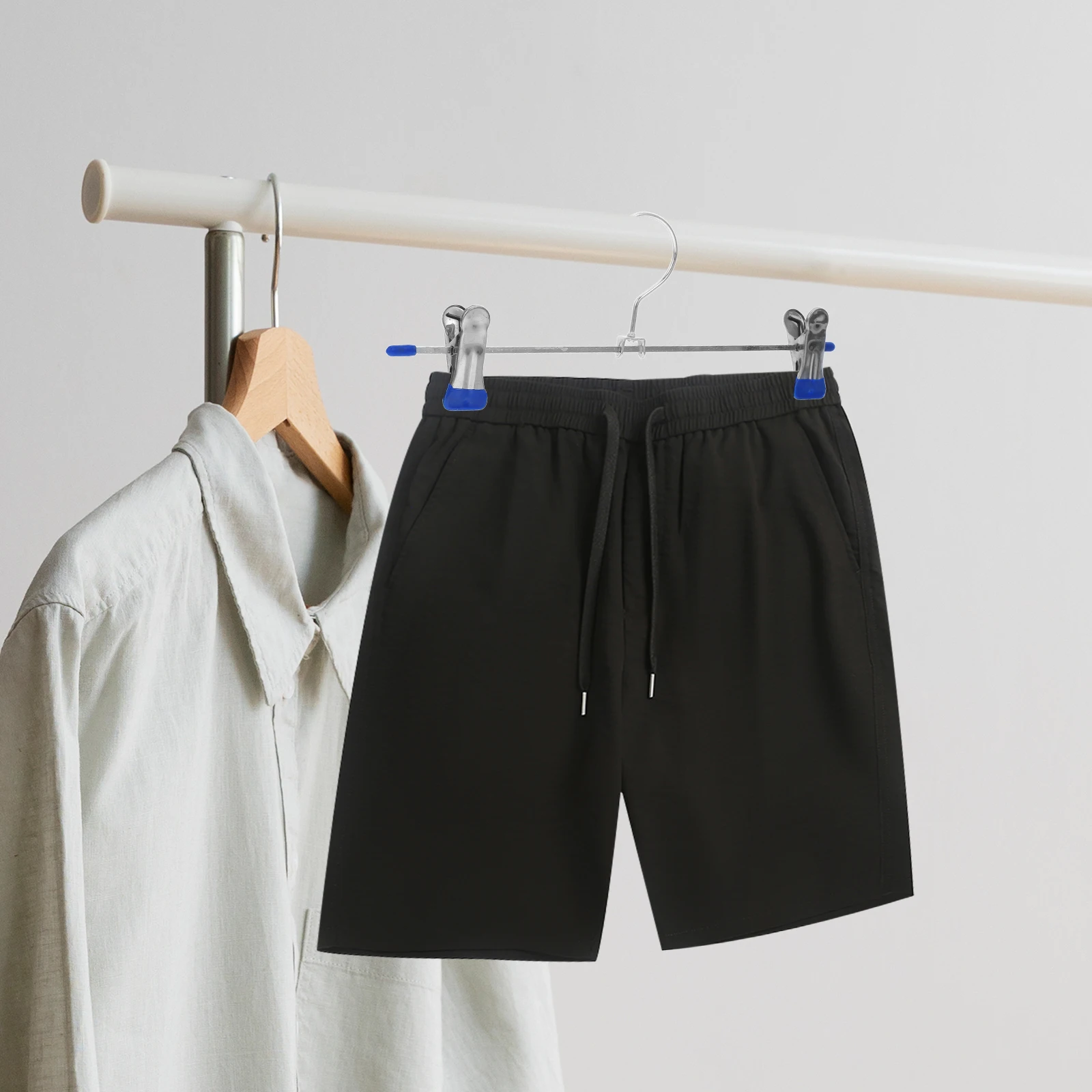 

10pcs Metal Pants Hangers Clips for Shorts Skirts Storage Stainless Steel PVC 360Degree Rotating Wardrobe Solution Blue