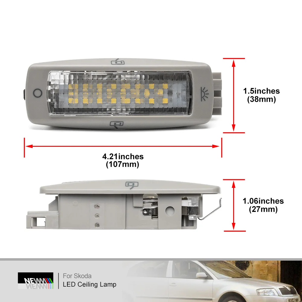 2Pcs LED Courtesy Reading Lights for Skoda Fabia Superb Yeti Canbus Dome Map Lamps Ceiling Lights Ambient Roof Cabin Lighting