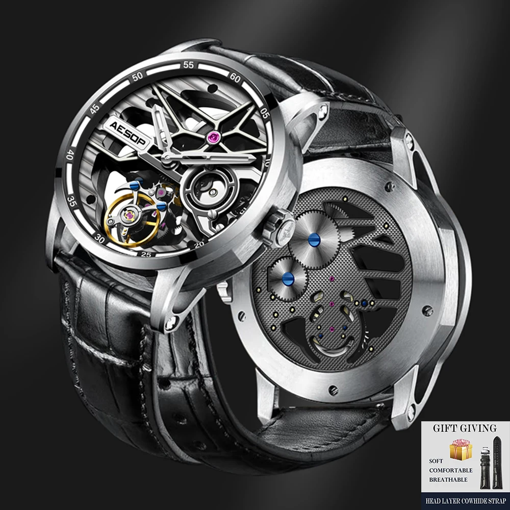 AESOP Flying Tourbillon Watch for Men Skeleton Automatic Tourbillon Movement Mechanical Wrist Watches Mens Fashion Sapphire New