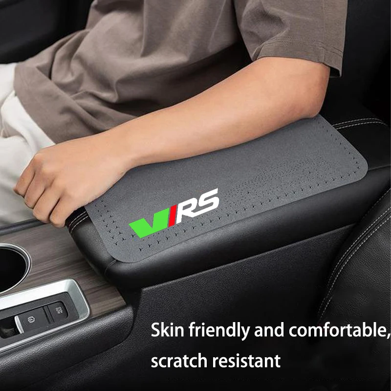 Leather Car Central Armrest Mat Console Arm Rest Seat Mat Interior for Skoda VRS logo Octavia Kamiq Karoq Superb Car Accessories