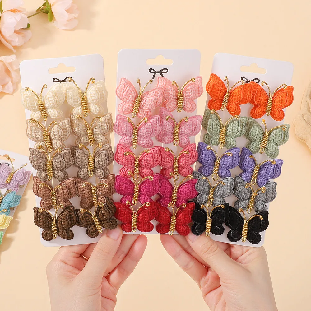 10 قطعة فراشة صغيرة لطيف محبوك مقاطع الشعر الكروشيه لطفلة اليدوية القبعات الصوف مضفر دبابيس الشعر إكسسوارات الشعر #1