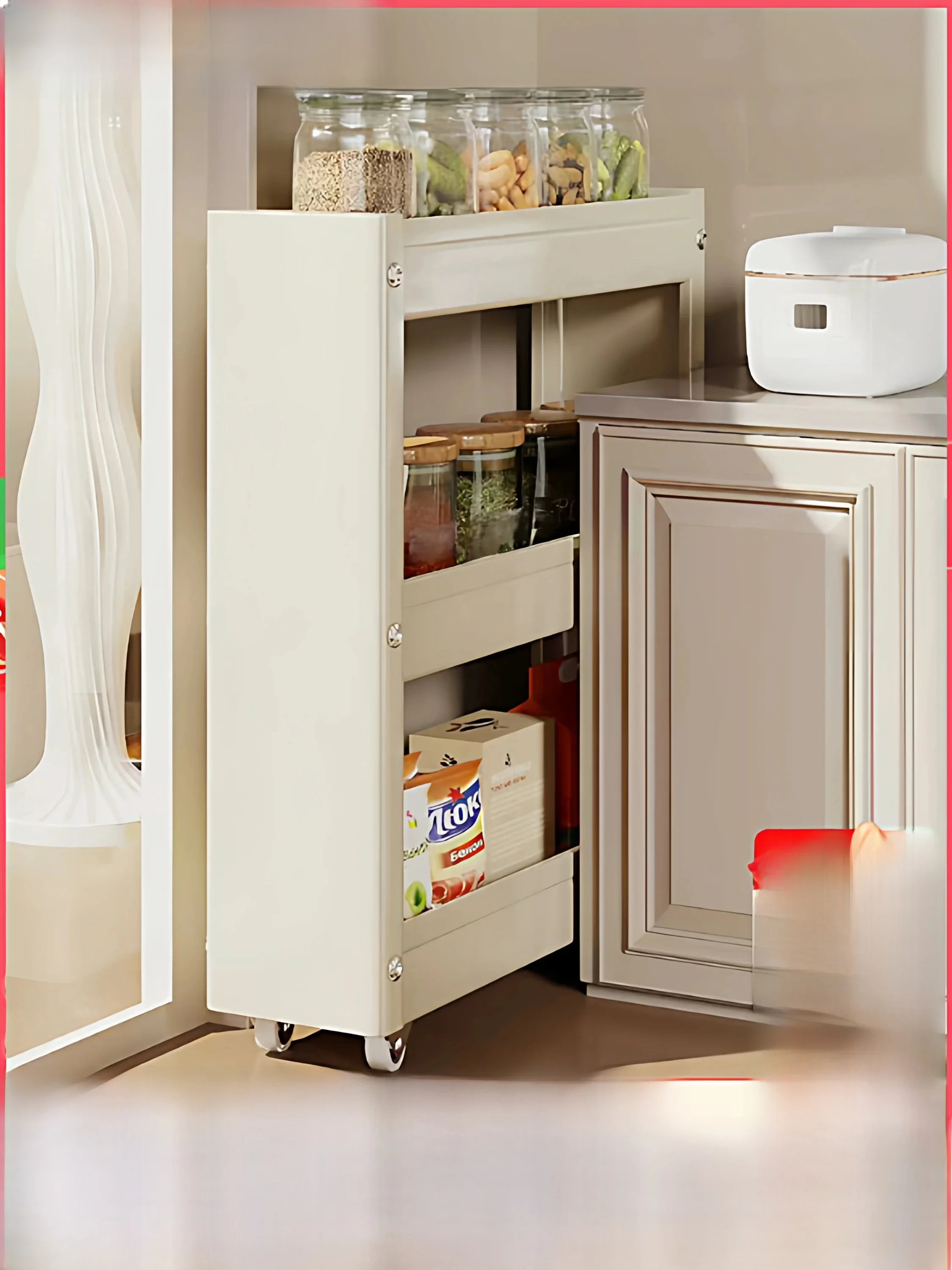 Kitchen Spice Storage Rack Refrigerator Side Door Narrow  Organizer Pull out Cart Spice Cabinet Storage Shelf for Adults