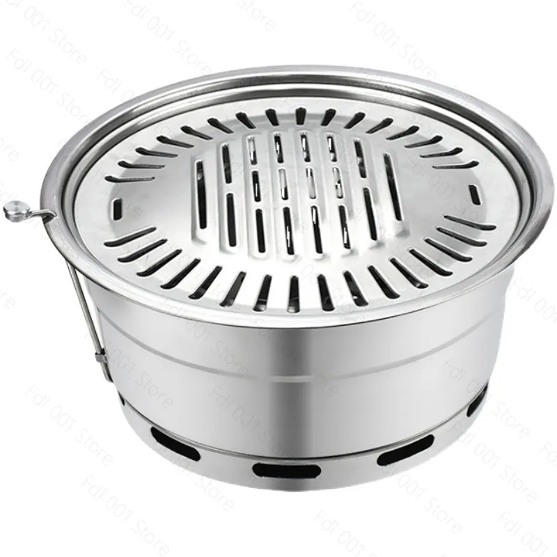 Large Commercial Korean BBQ Charcoal Grill - Up-Draft Round Stainless Steel Smokeless Barbecue Stove for Restaurant Use