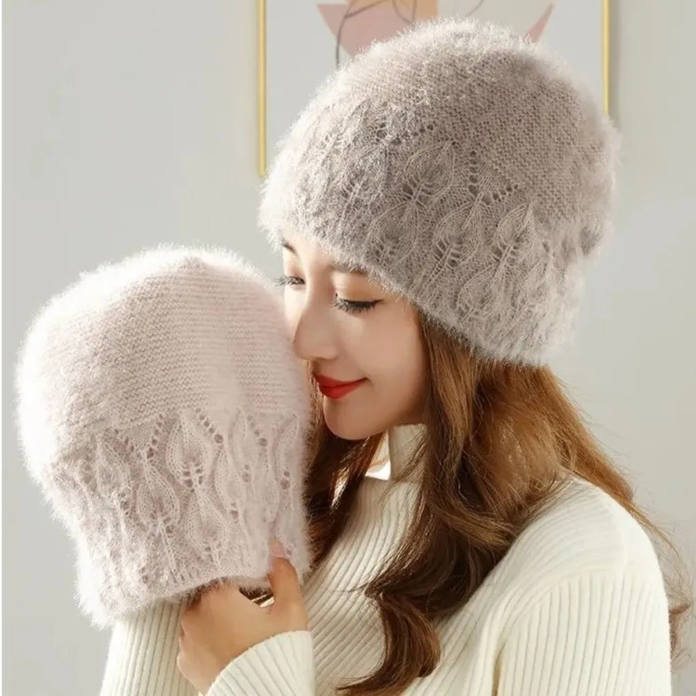 Fashion Loose Knitted Hat Windproof Cold Proof Beanie Hat Elastic Slouchy Pullover Hat Winter