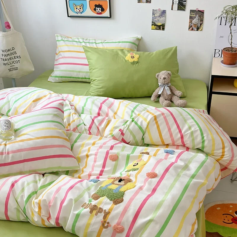 2024 new cotton skin-friendly and comfortable towel embroidery four-piece 1.5m bed sheet four-color multi-size choice