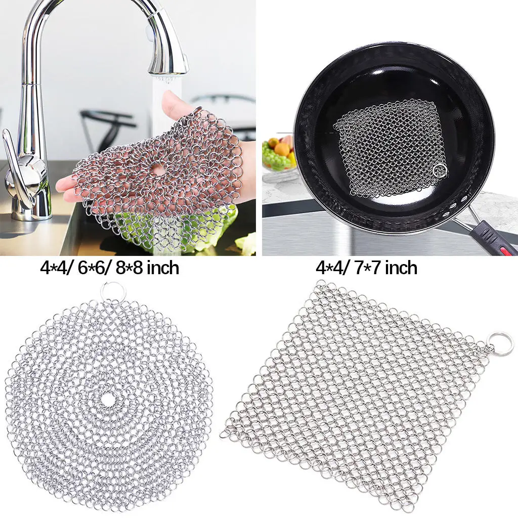 316 Stainless Steel Stubborn Stains Small Rings Chainmail Cleaner Cast Iron Washers Chain Scrubber for Griddle Skillet